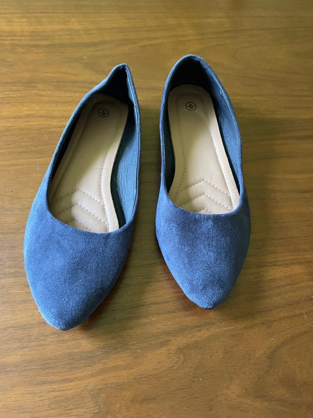 Women's Pointed Toe Blue Suede Flats 9